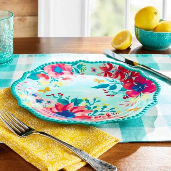 Last Set of 4 🌺 New Pioneer Woman Fresh Floral Teal Blue Dinner Plates - Picture 1 of 10